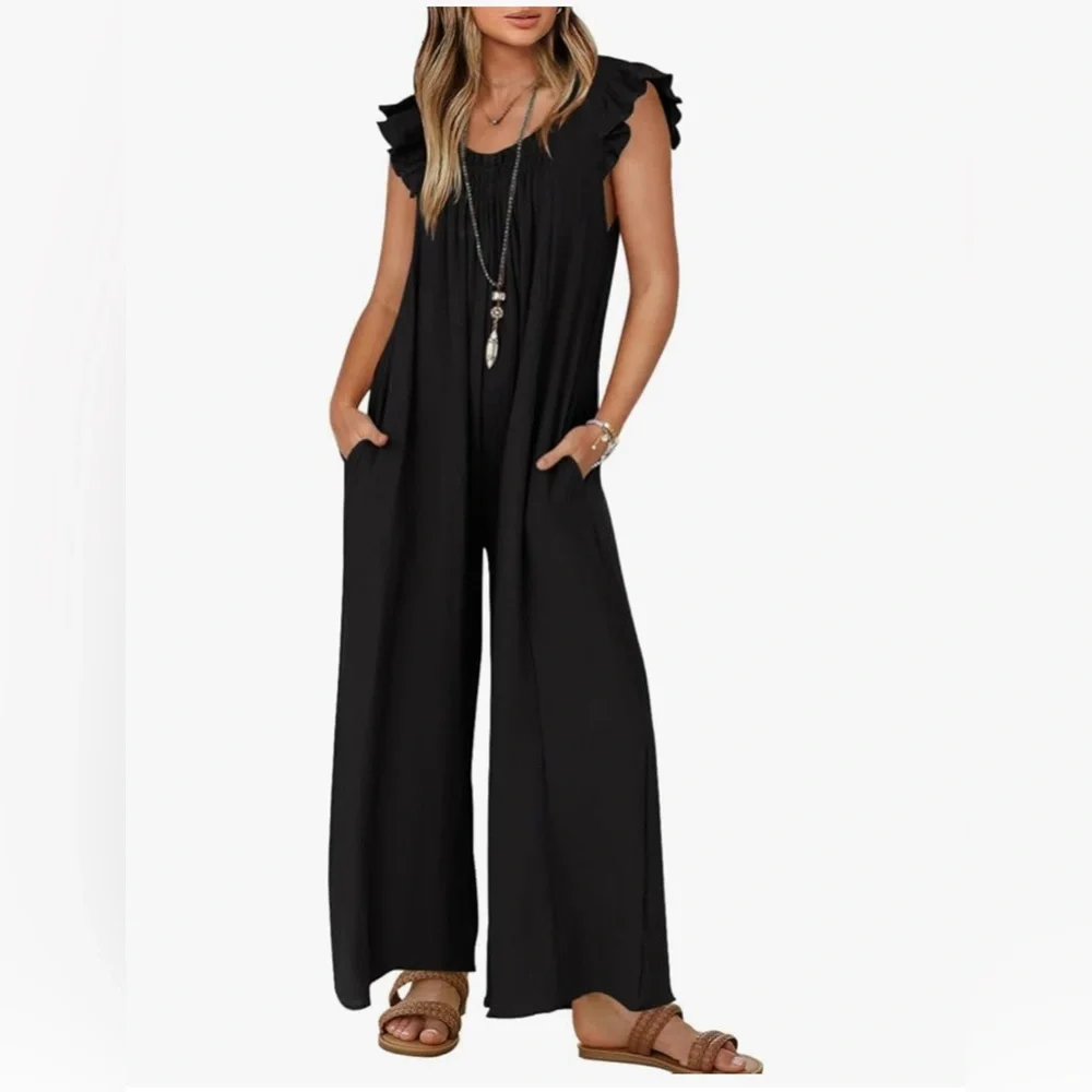 Black Ruffle Sleeve Jumpsuit - Picture 5 of 6